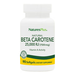 Front view of Nature's Plus Beta Carotene bottle with 90 softgels