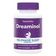 Natures Plus DREAMINOL TRI-Phase Sleep Complex bottle and capsules