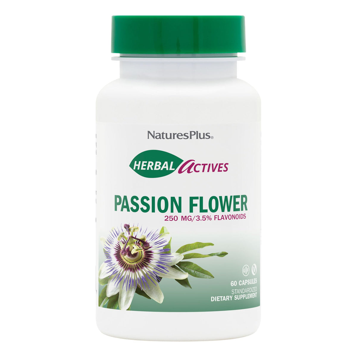 Front view of Natures Plus Herbal Actives Passion Flower bottle