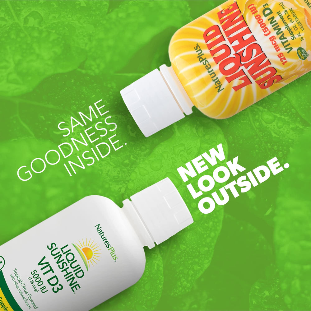 Close-up of Vitamin D3 liquid with tropical citrus flavor label