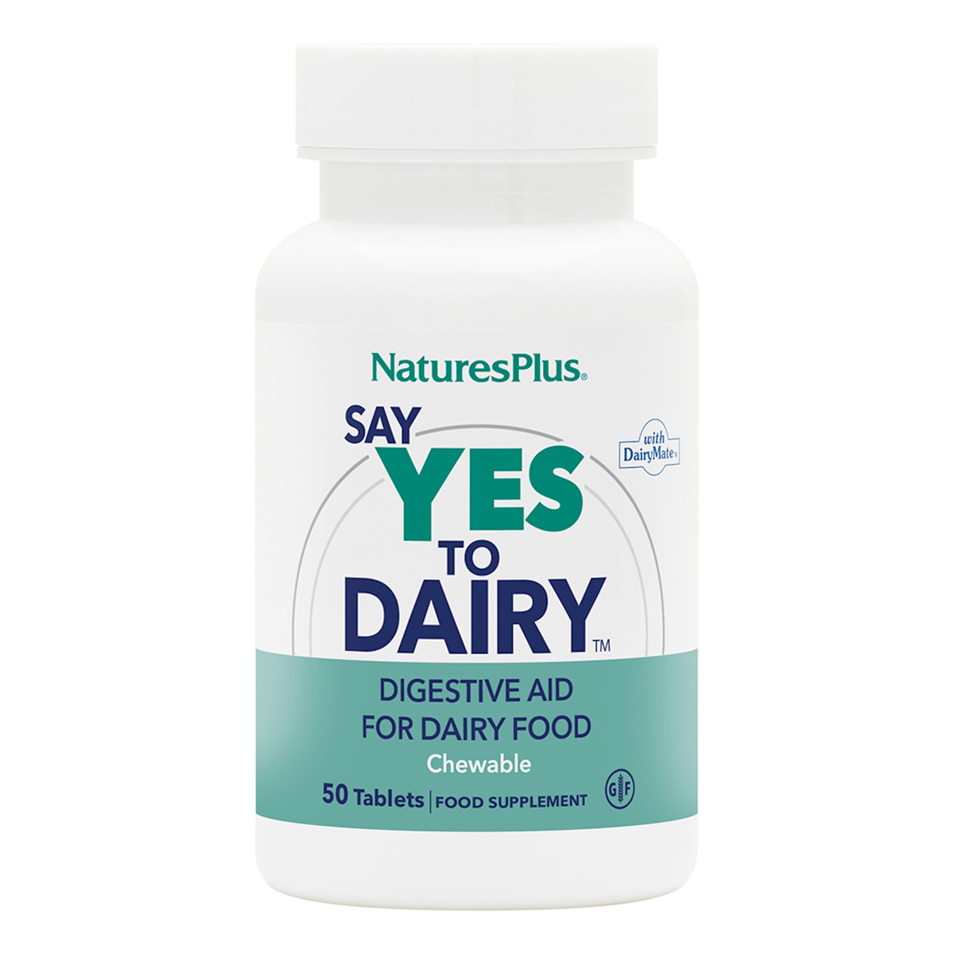 Front view of Natures Plus Say Yes to Dairy 50 chewables bottle