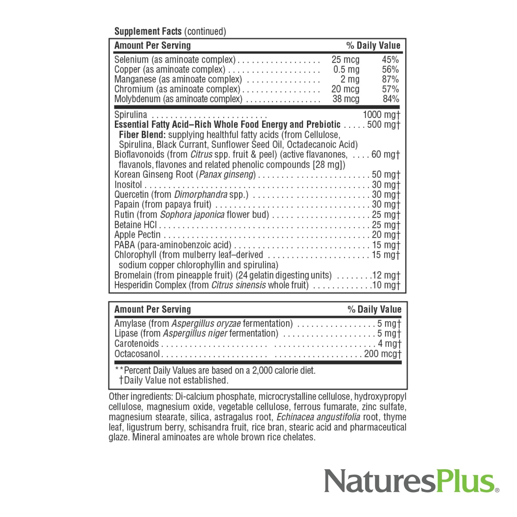 Allergen-free ingredients and supplement details