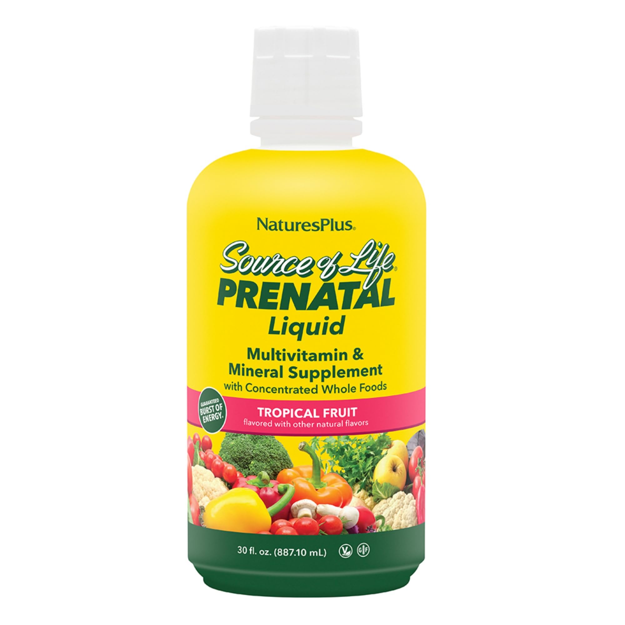 Bottle of Natures Plus Source of Life Prenatal Liquid Tropical Fruit 30 fl oz