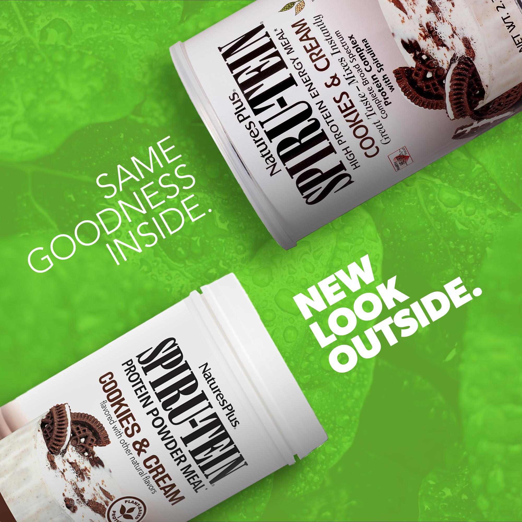 SPIRU-TEIN Cookies & Cream 2.3 lb packaging with serving info