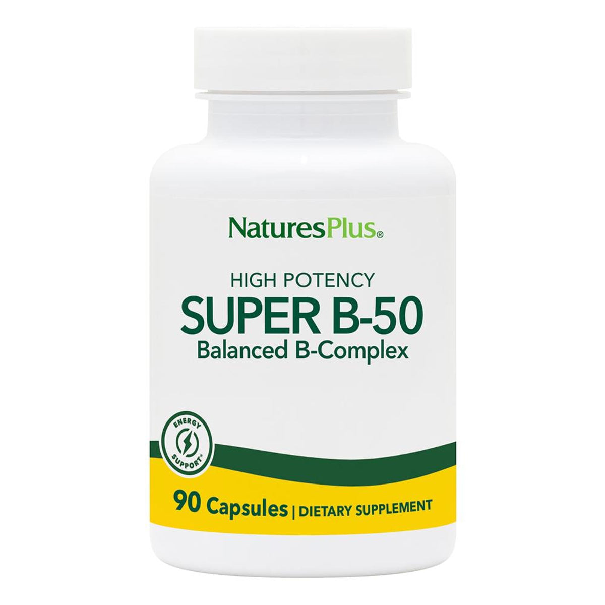 Bottle of Natures Plus Super B50-90 Vegetarian Capsules