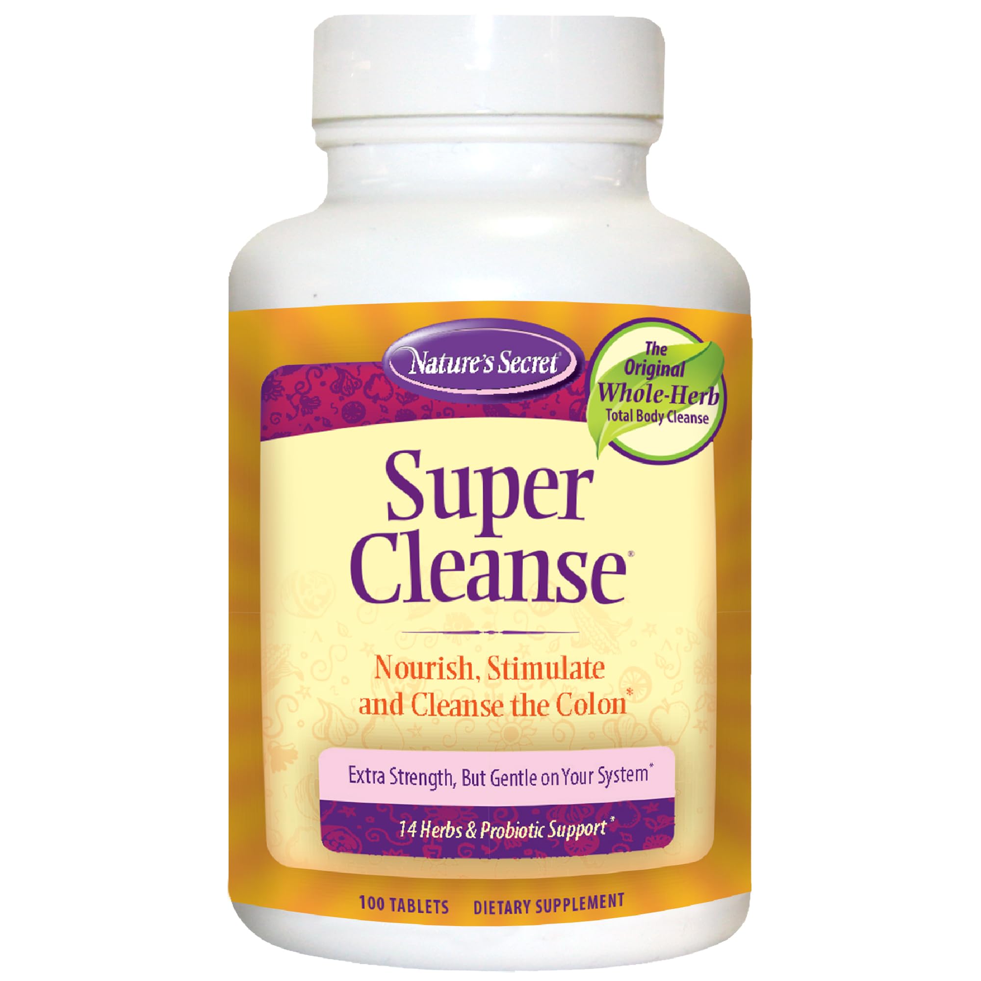 Bottle of Nature's Secret Super Cleanse Extra Strength on a white background
