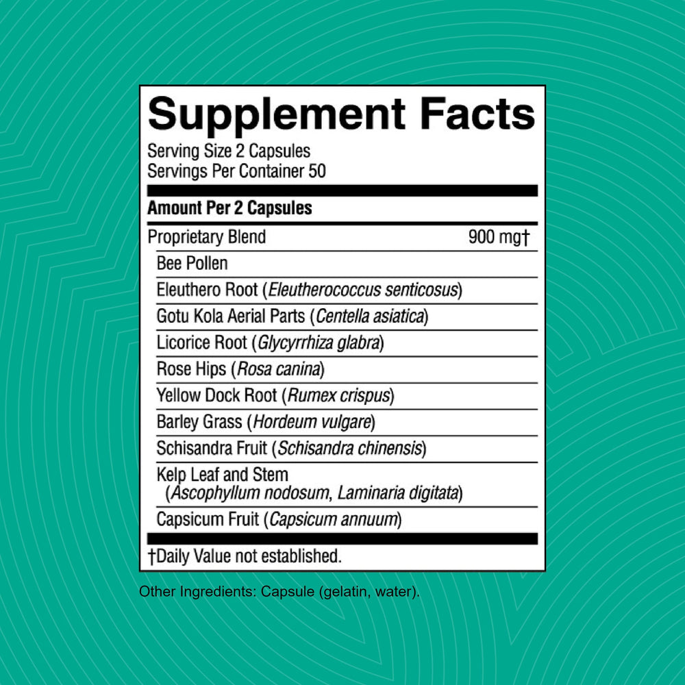 Close-up of Energ-V bottle label highlighting herbal ingredients
