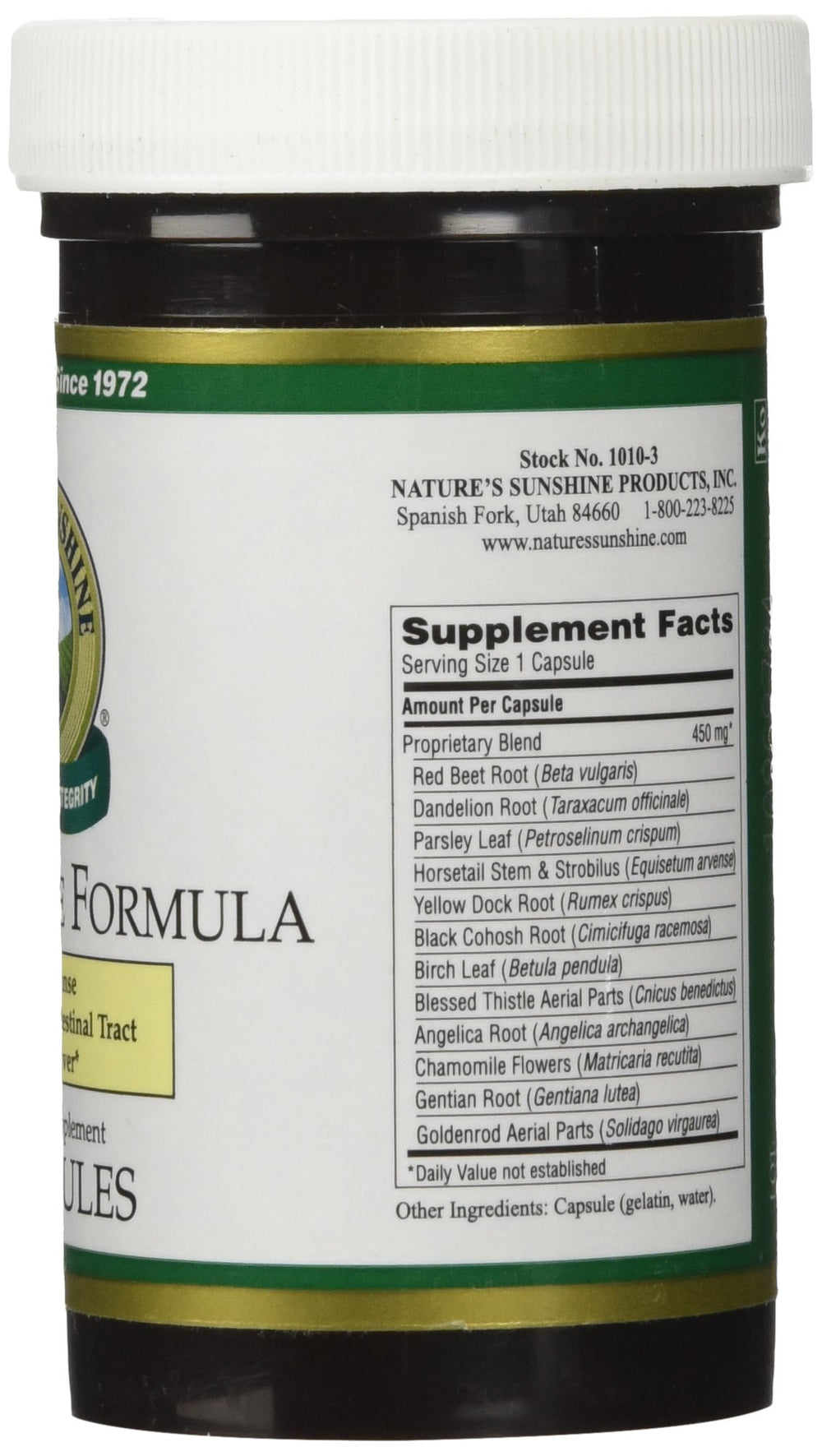 Close-up of Nature's Sunshine Liver Cleanse Formula bottle label.