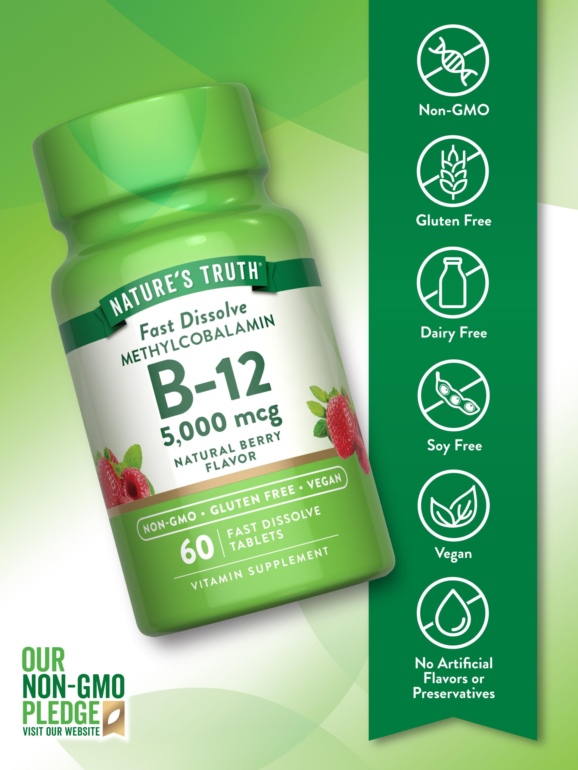 Side view of Nature's Truth B12 bottle with cap