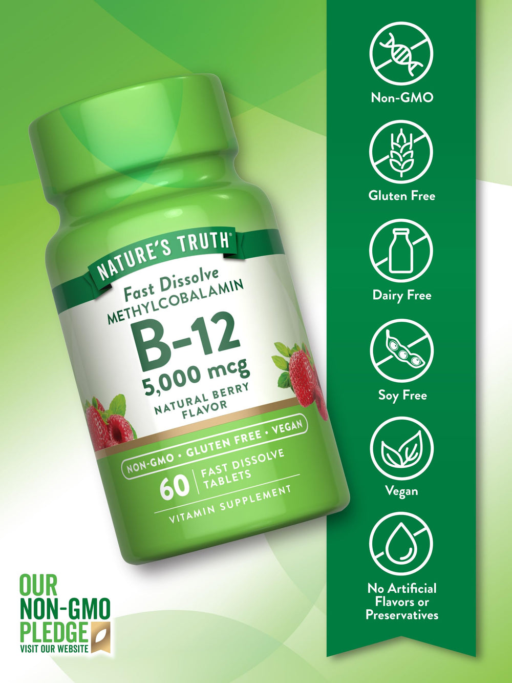Side view of Nature's Truth B12 bottle with cap