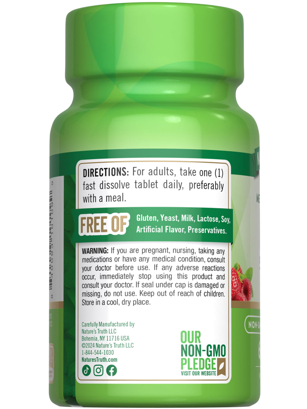 Daily dosage information on Nature's Truth B12 label
