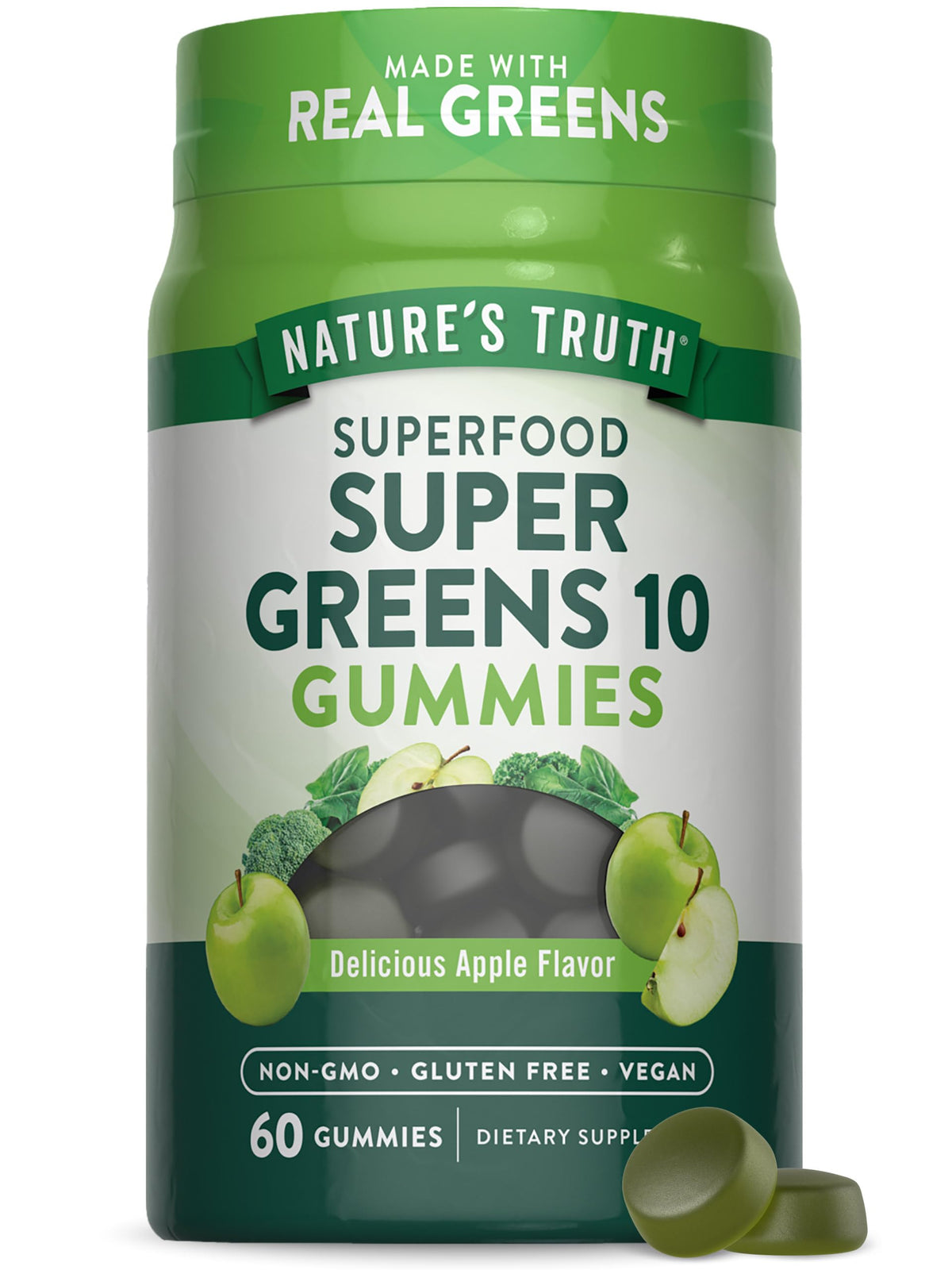 Nature's Truth Super Greens Gummies Apple Flavor front bottle – 60 count