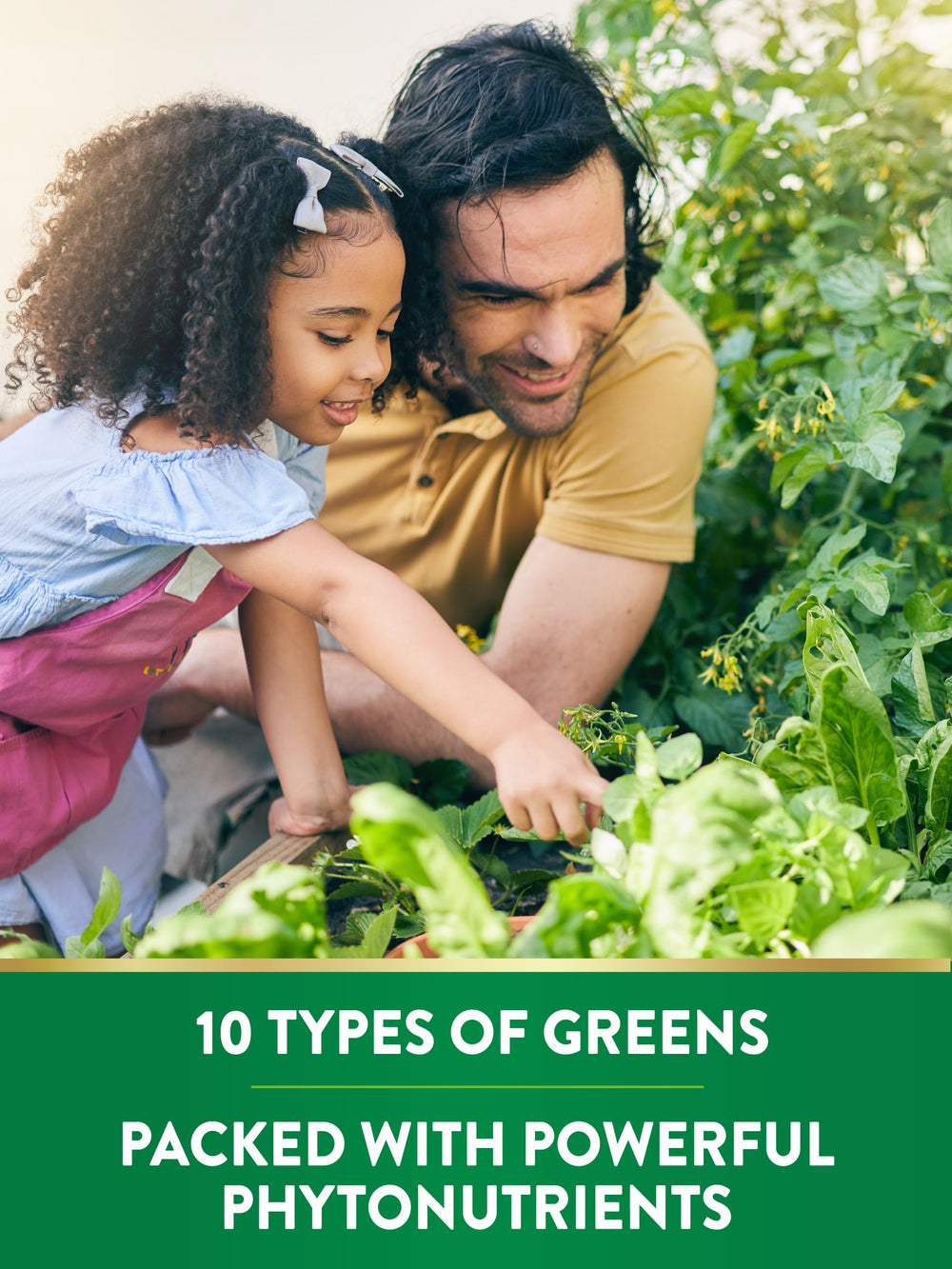 Ingredients list featuring greens such as spinach, broccoli and more