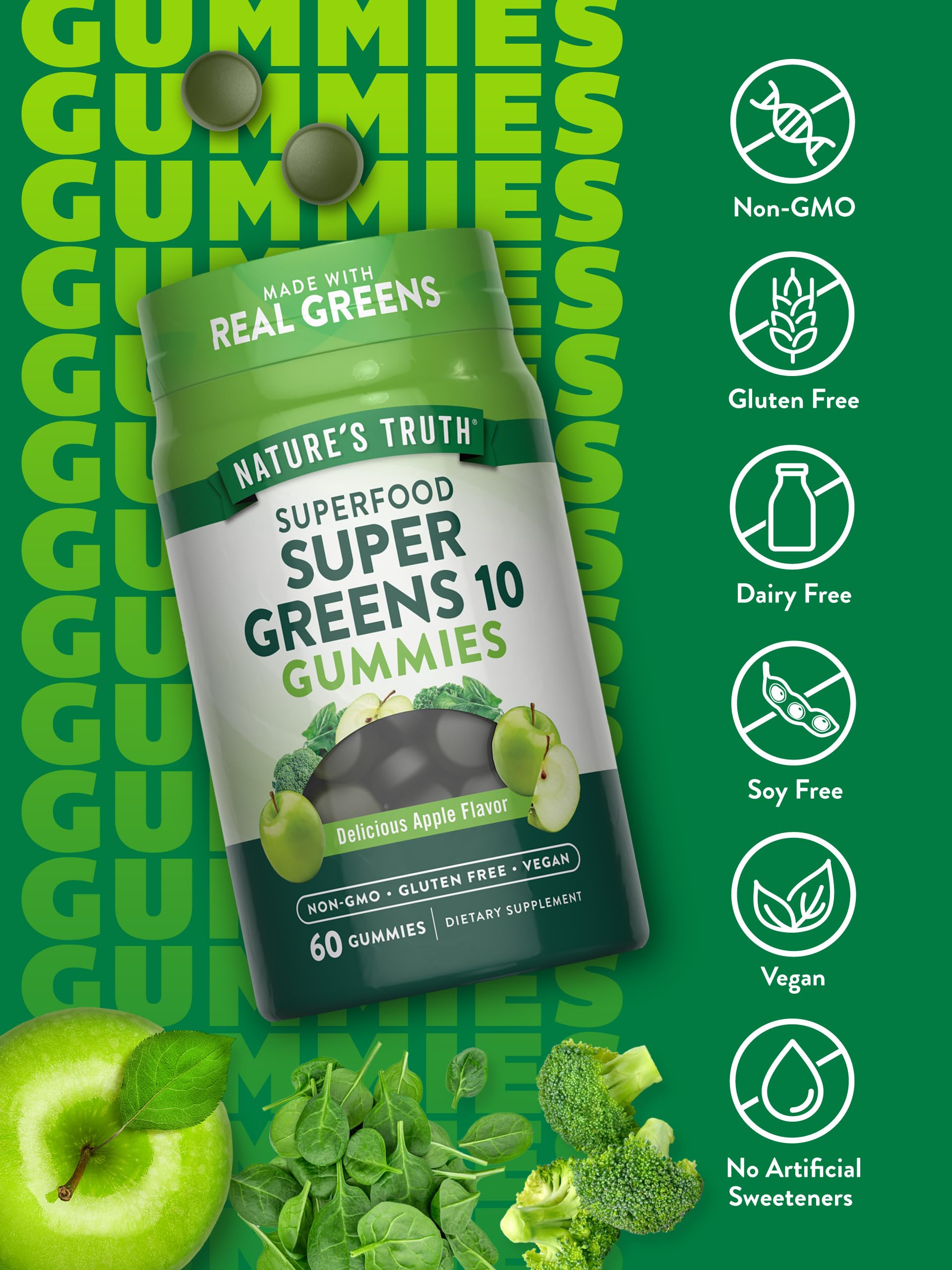 Label detail highlighting vegan, non-GMO and gluten-free icons