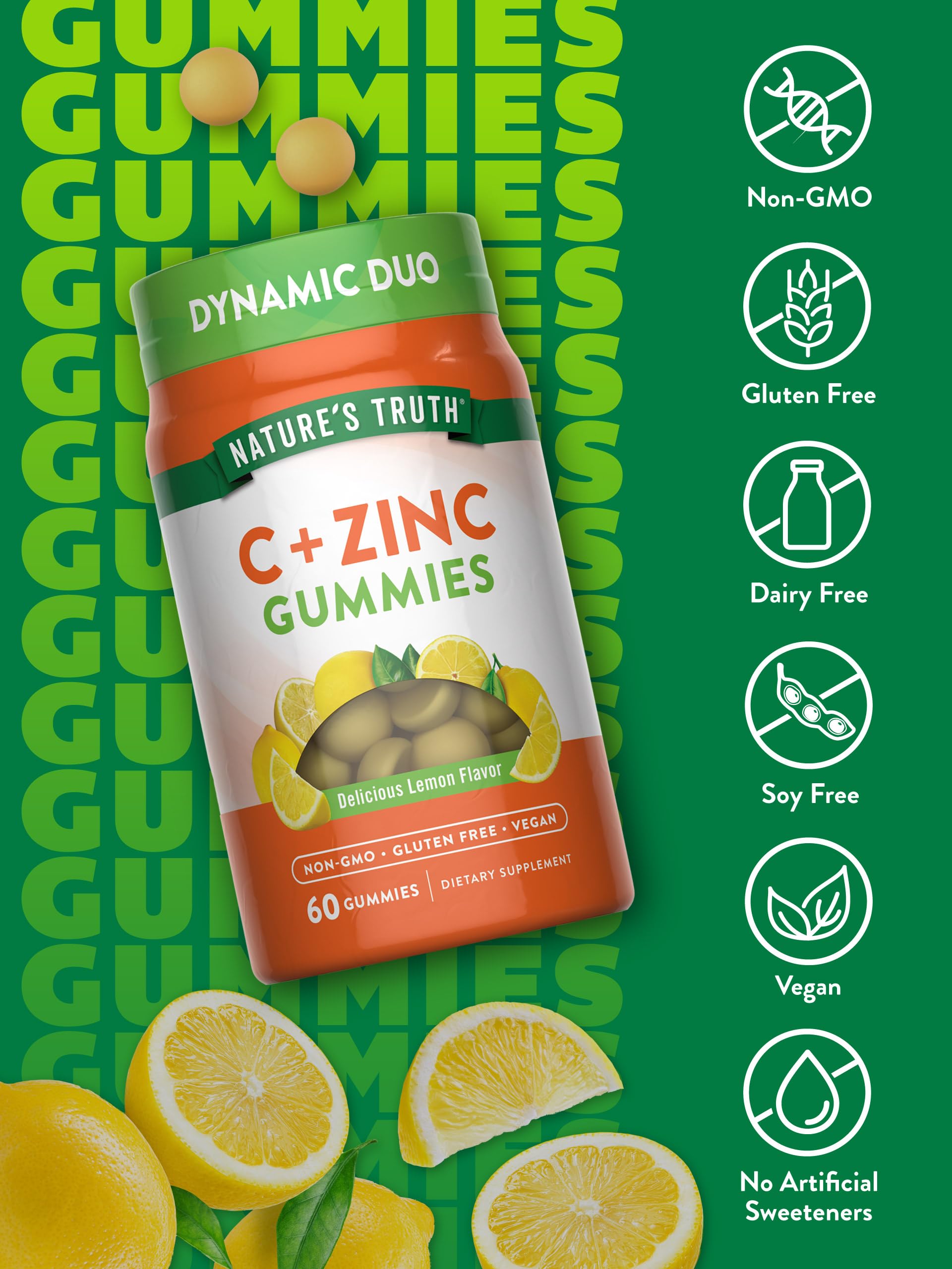 Lemon-flavored vegan gummies in bottle