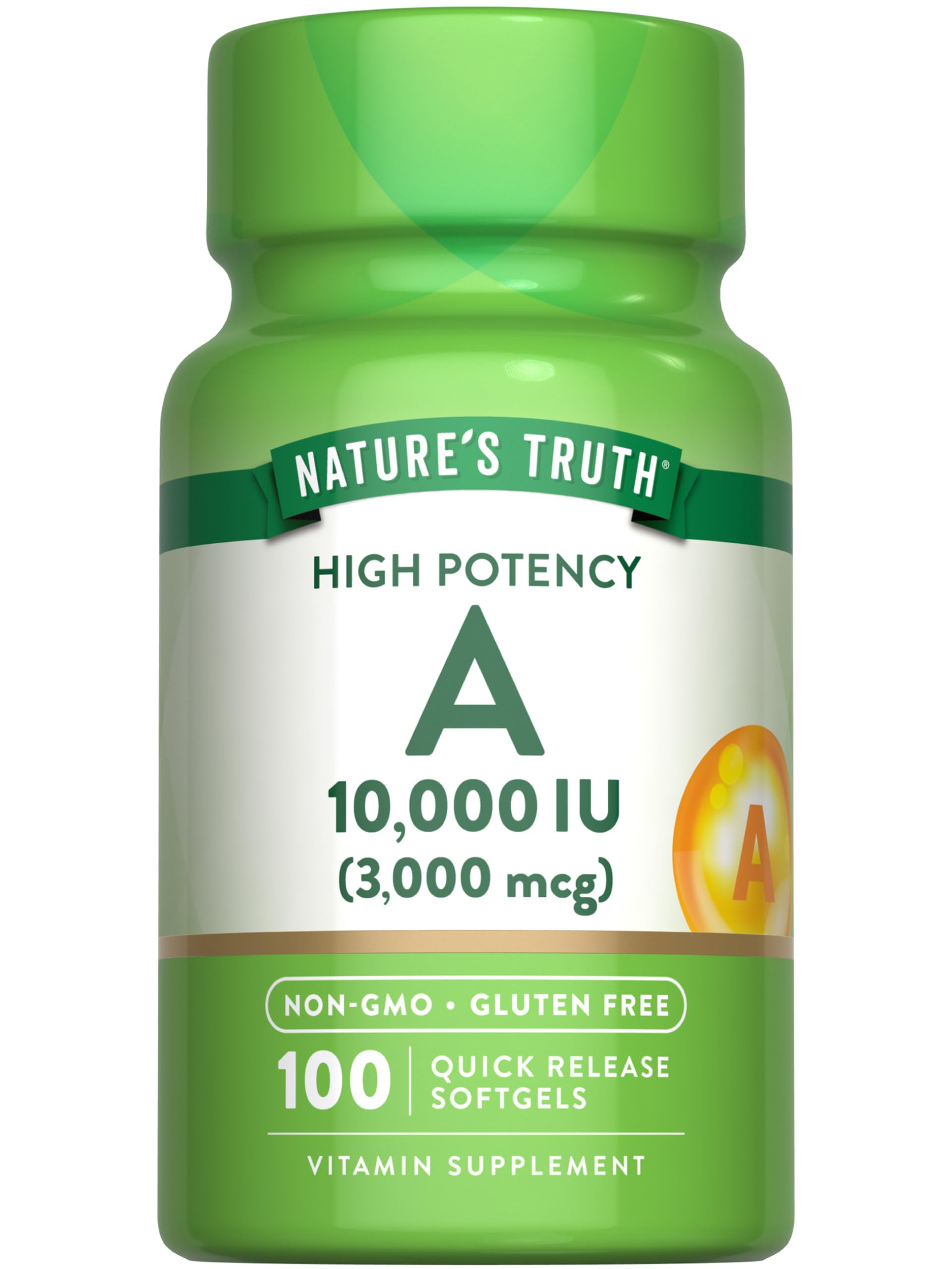 Nature's Truth Vitamin A 10000 IU Softgels bottle front view