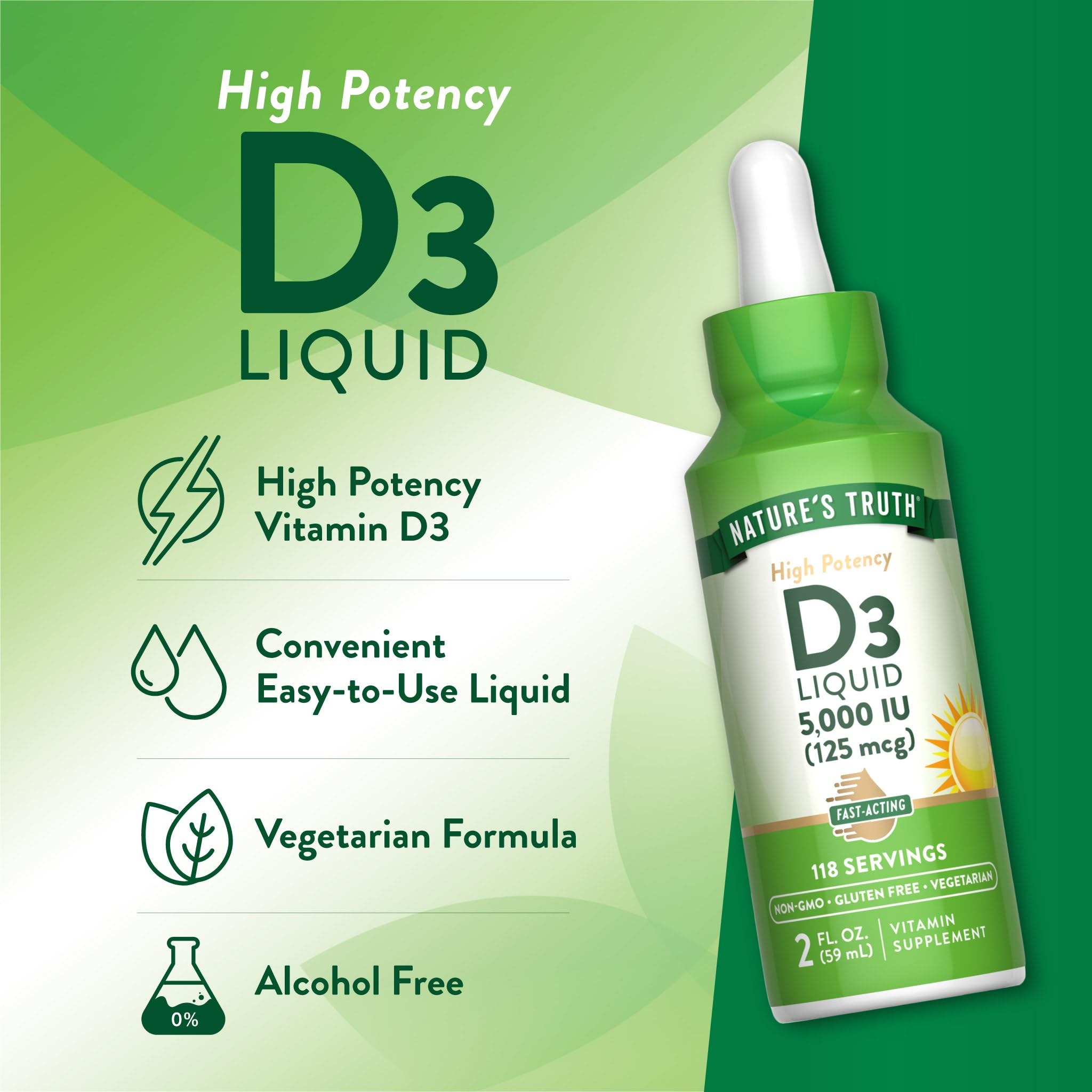 Product packaging and box art for Nature's Truth Vitamin D3 Liquid