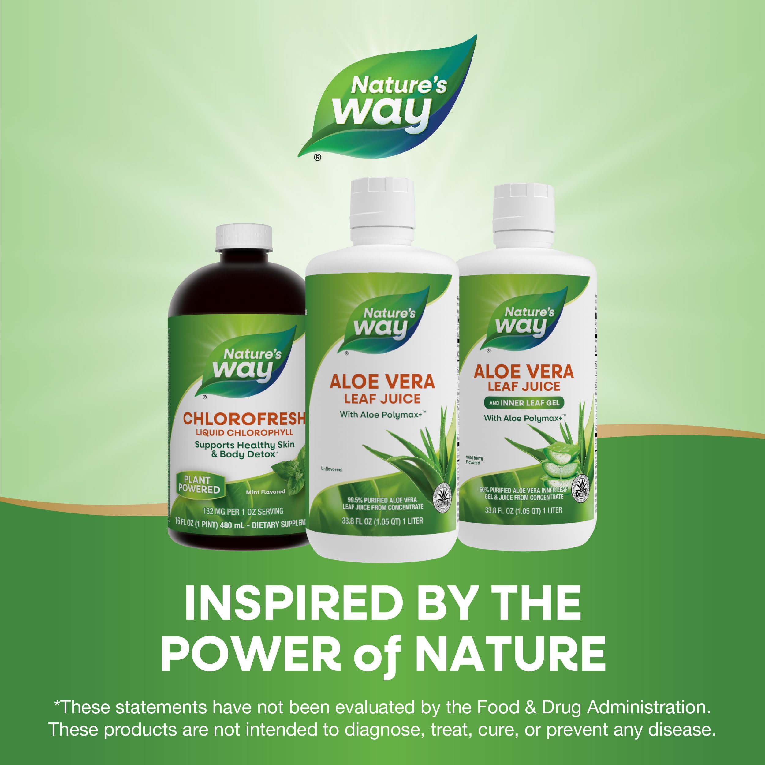 Bottle cap and label close-up of Nature's Way Aloe Vera Leaf Juice with PolyMax+