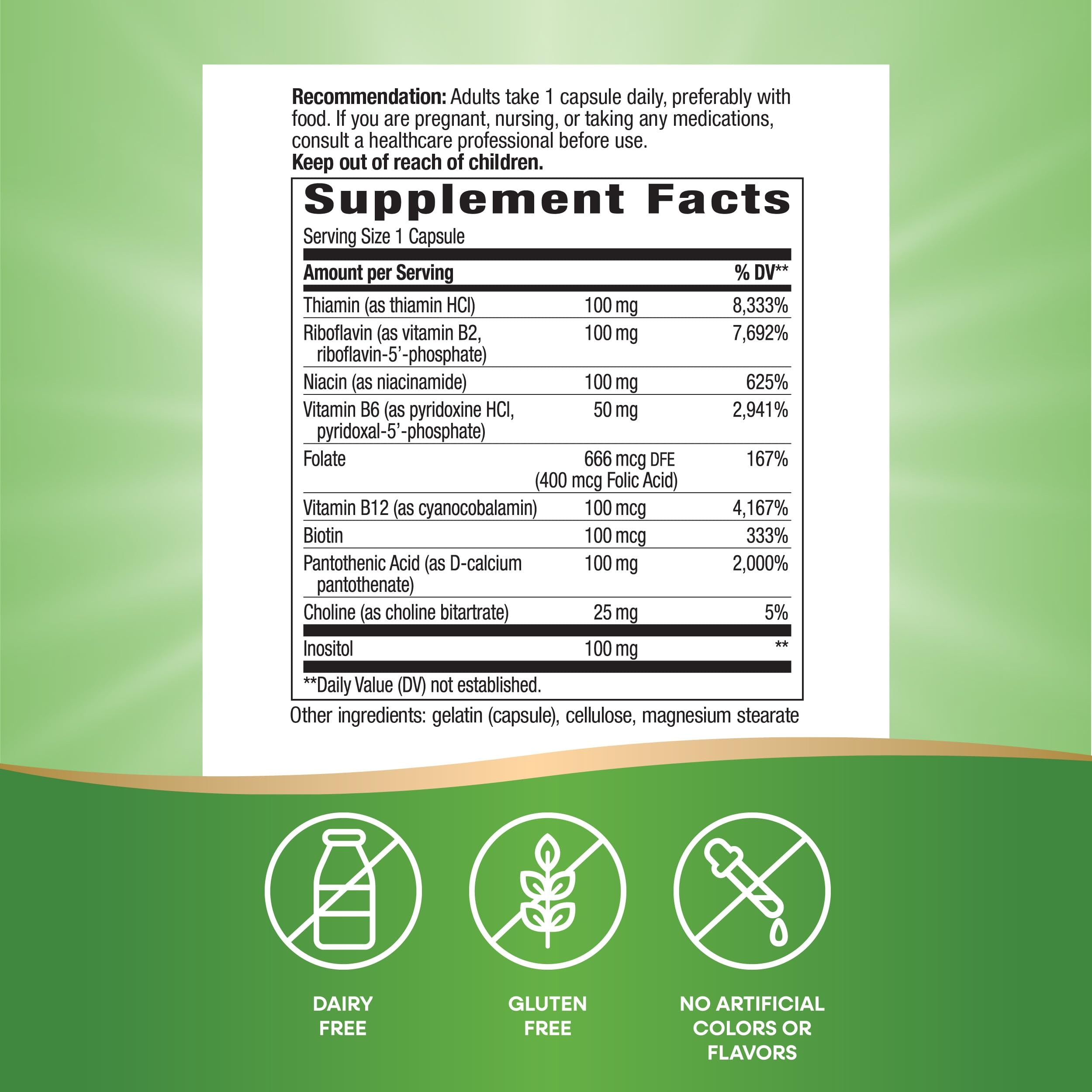 Close-up of Nature's Way B-100 Complex bottle label
