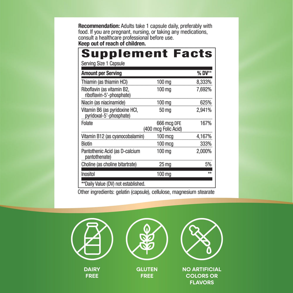 Close-up of Nature's Way B-100 Complex bottle label