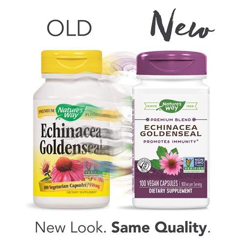 Bottle and label of Natures Way Echinacea Goldenseal Root 100 capsules