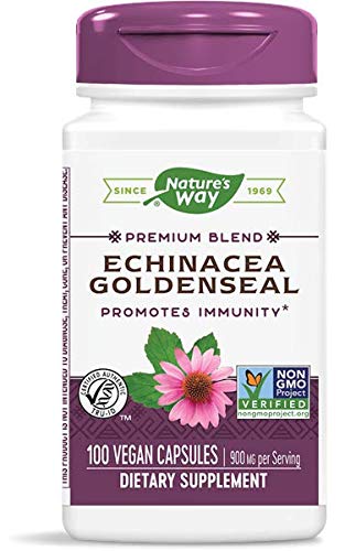 Front view of Natures Way Echinacea Goldenseal Root 100 capsules bottle