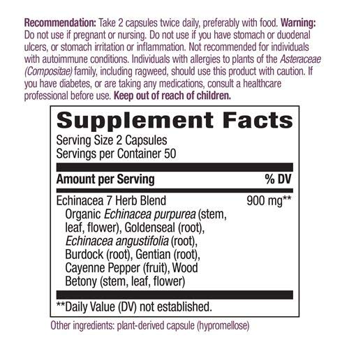Ingredients panel for Natures Way Echinacea Goldenseal Root