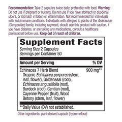 Ingredients panel for Natures Way Echinacea Goldenseal Root