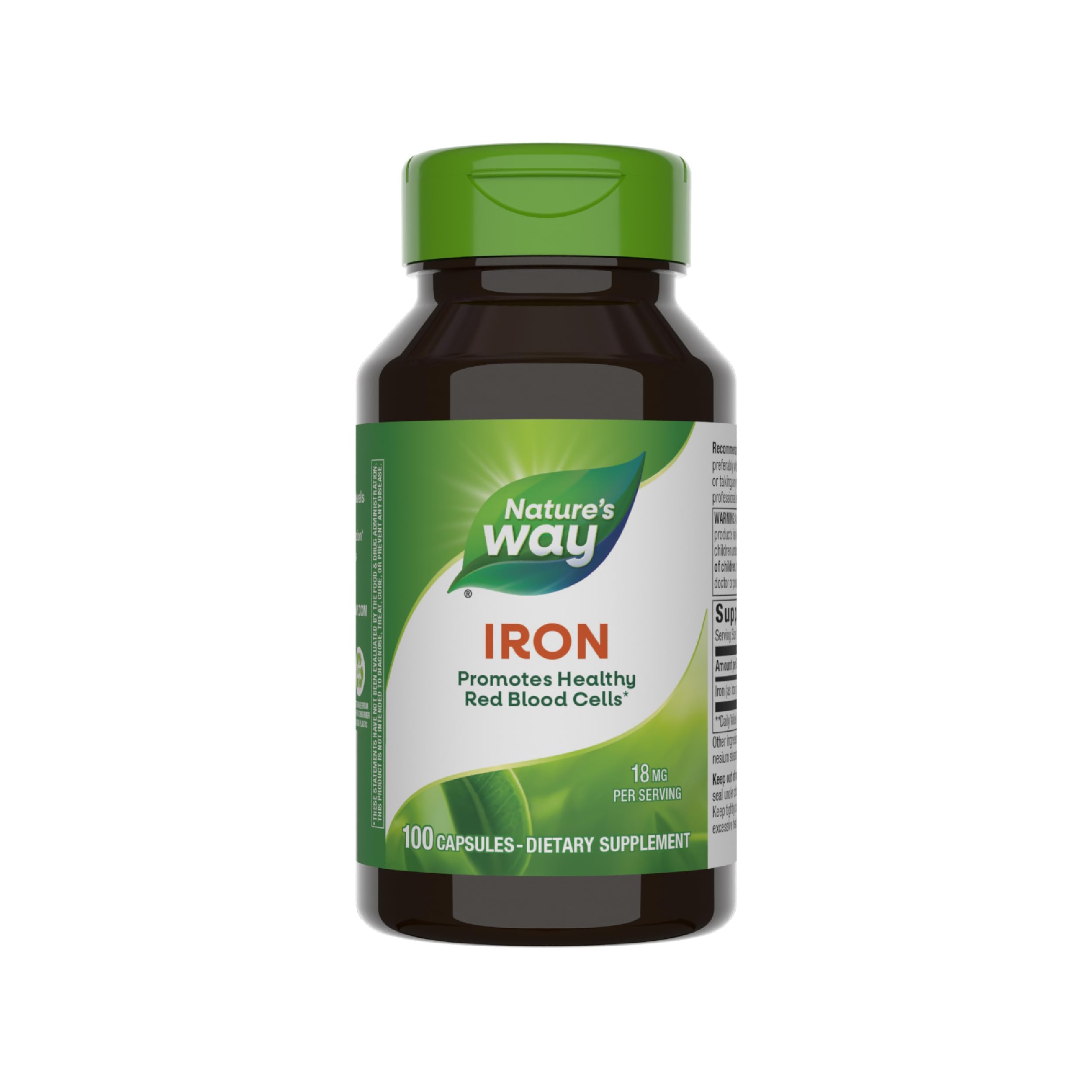 Nature's Way Iron bottle displaying 100 capsules