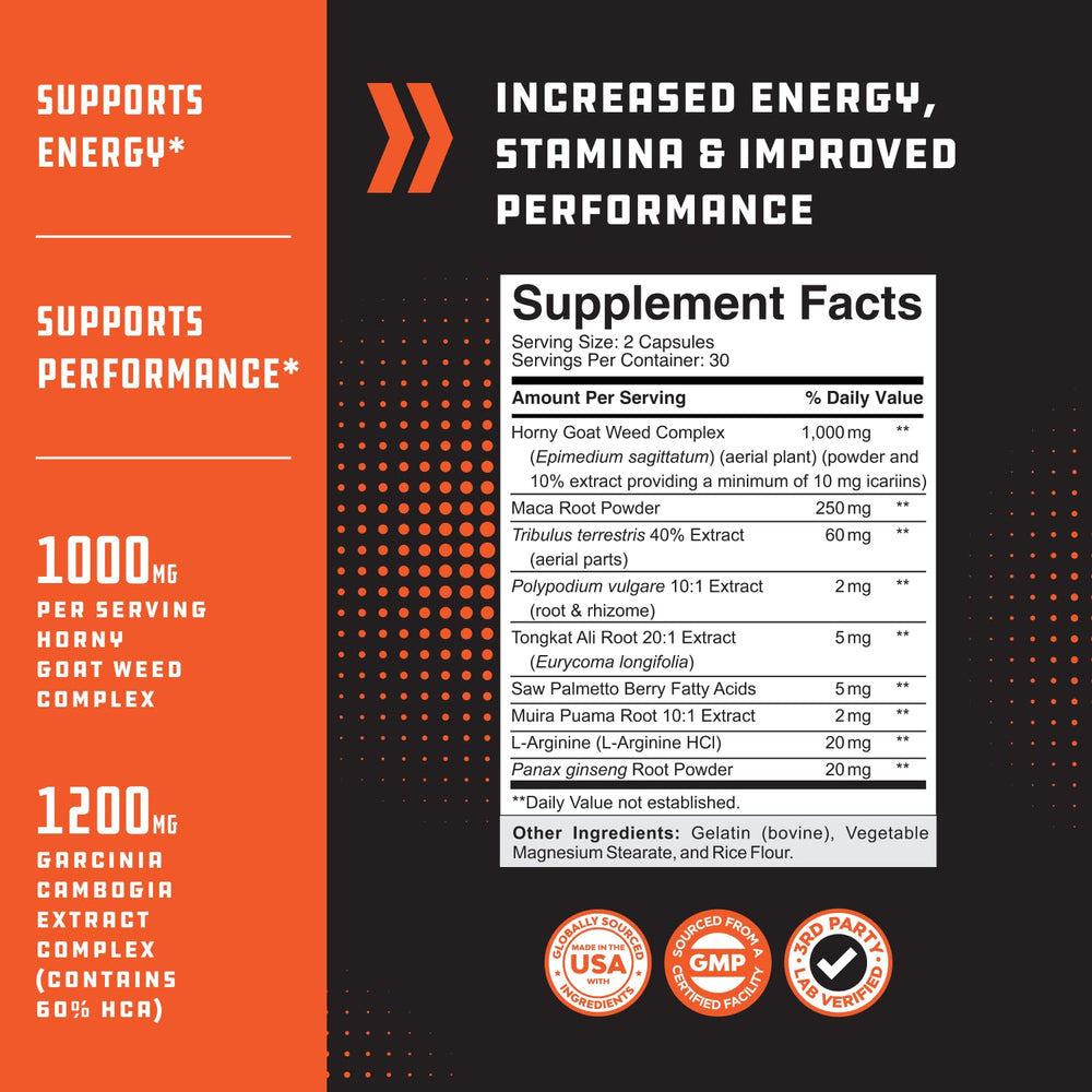 Nature's Craft bottle back with ingredients and usage notes for energy and training support