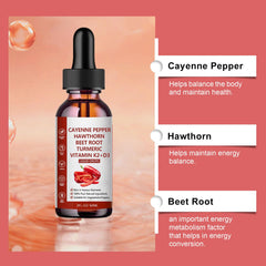 Ingredients: Cayenne Pepper, Hawthorn, Beet Root, Turmeric, Vitamin K2, D3