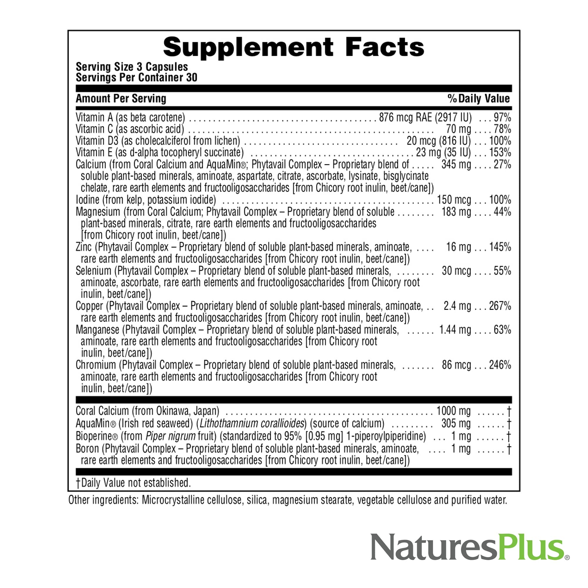 Hypoallergenic and gluten-free coral calcium supplement label