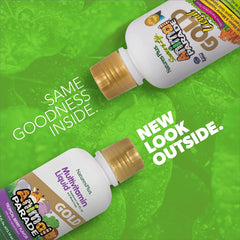 Close-up of two 16oz bottles of NaturesPlus Animal Parade Gold Kids Multivitamin