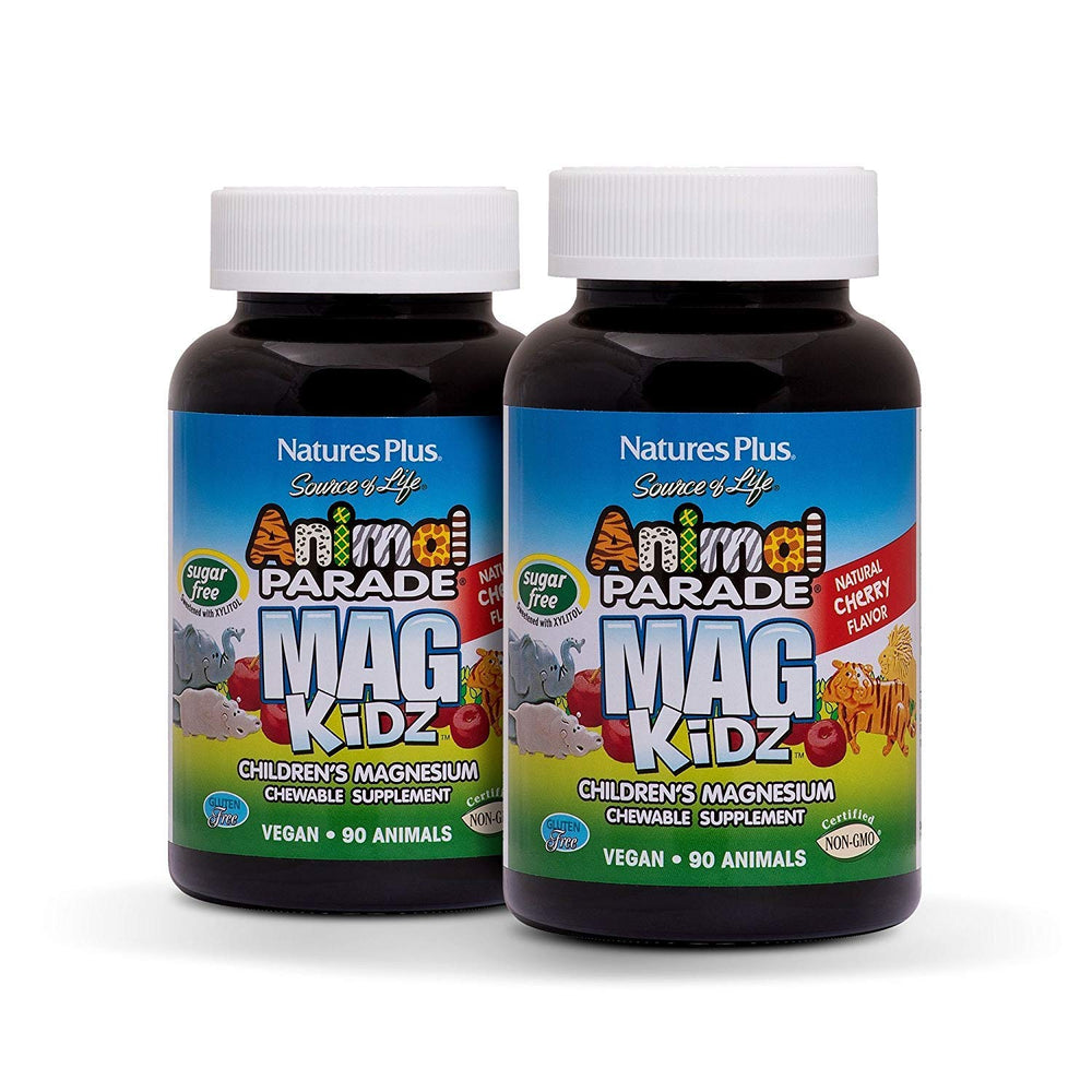 NaturesPlus Animal Parade MagKidz Magnesium product image showing natural cherry flavor and animal-shaped chewables