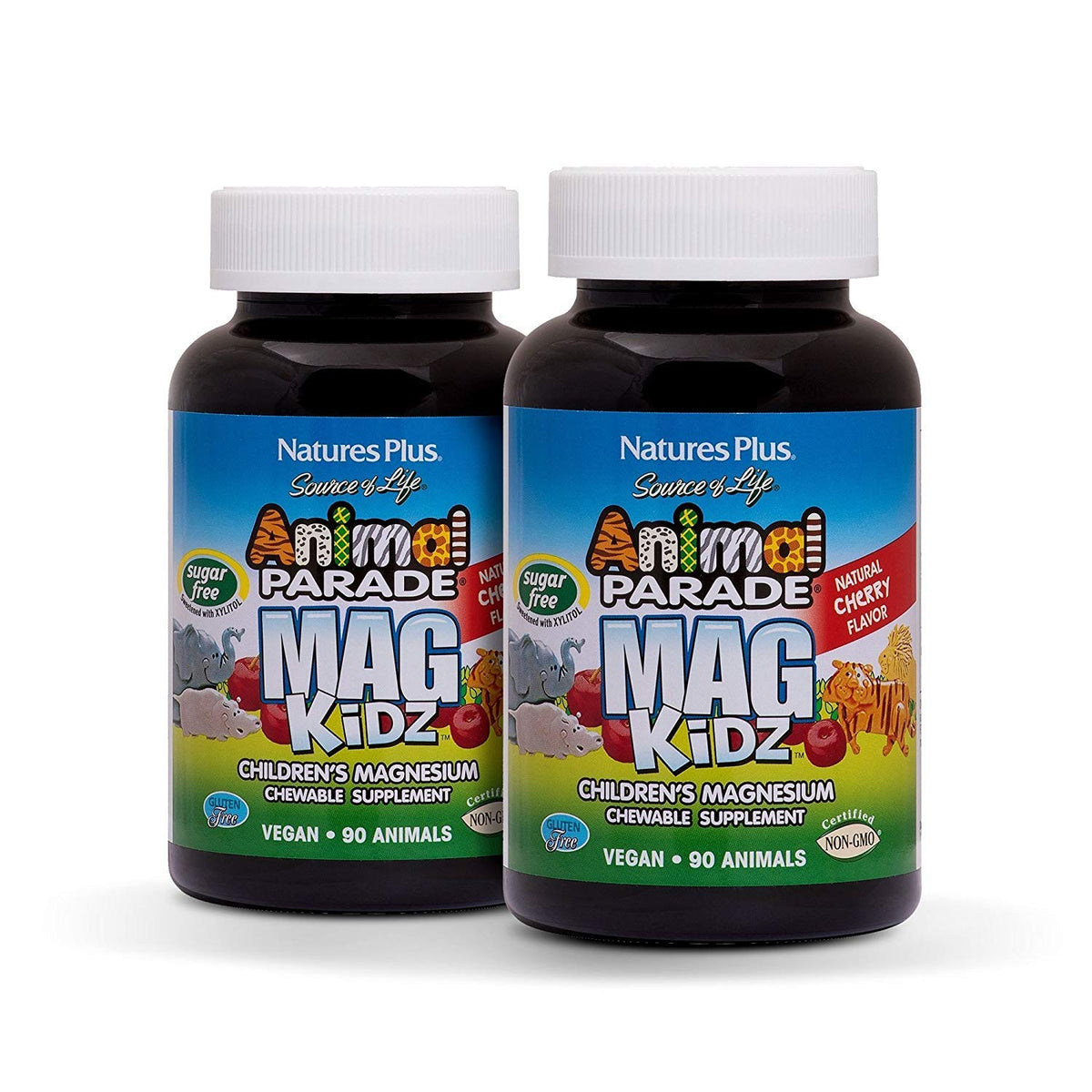 NaturesPlus Animal Parade MagKidz Magnesium product image showing natural cherry flavor and animal-shaped chewables