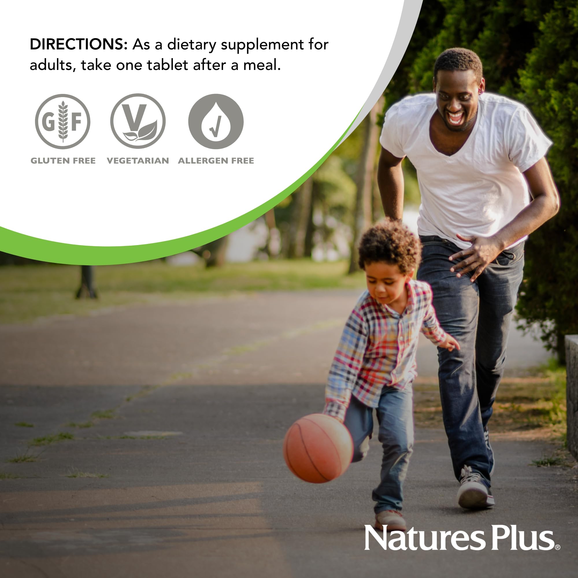 NaturesPlus bottle with apples in setting suggesting natural source