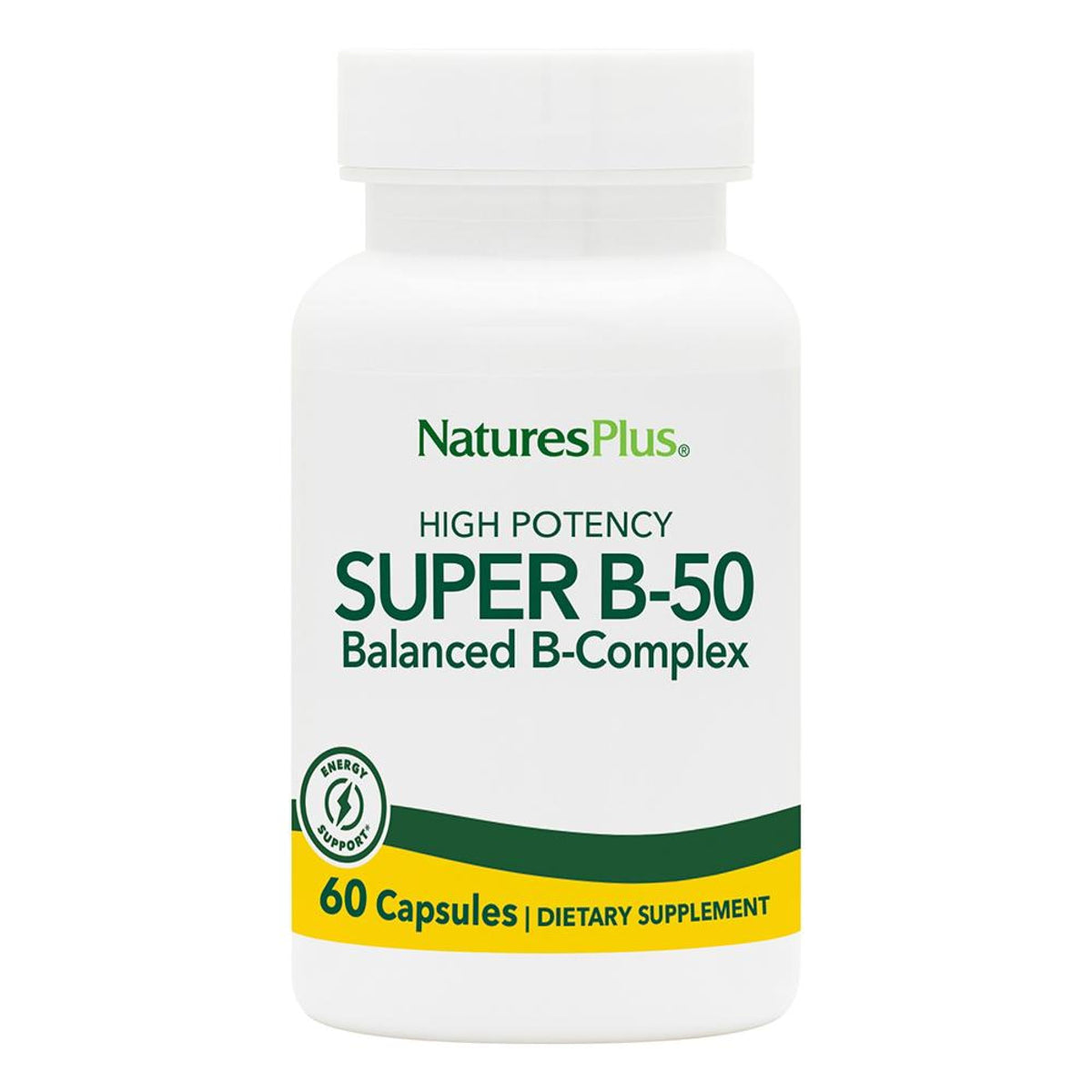 Front view of NaturesPlus Super B50-60 bottle