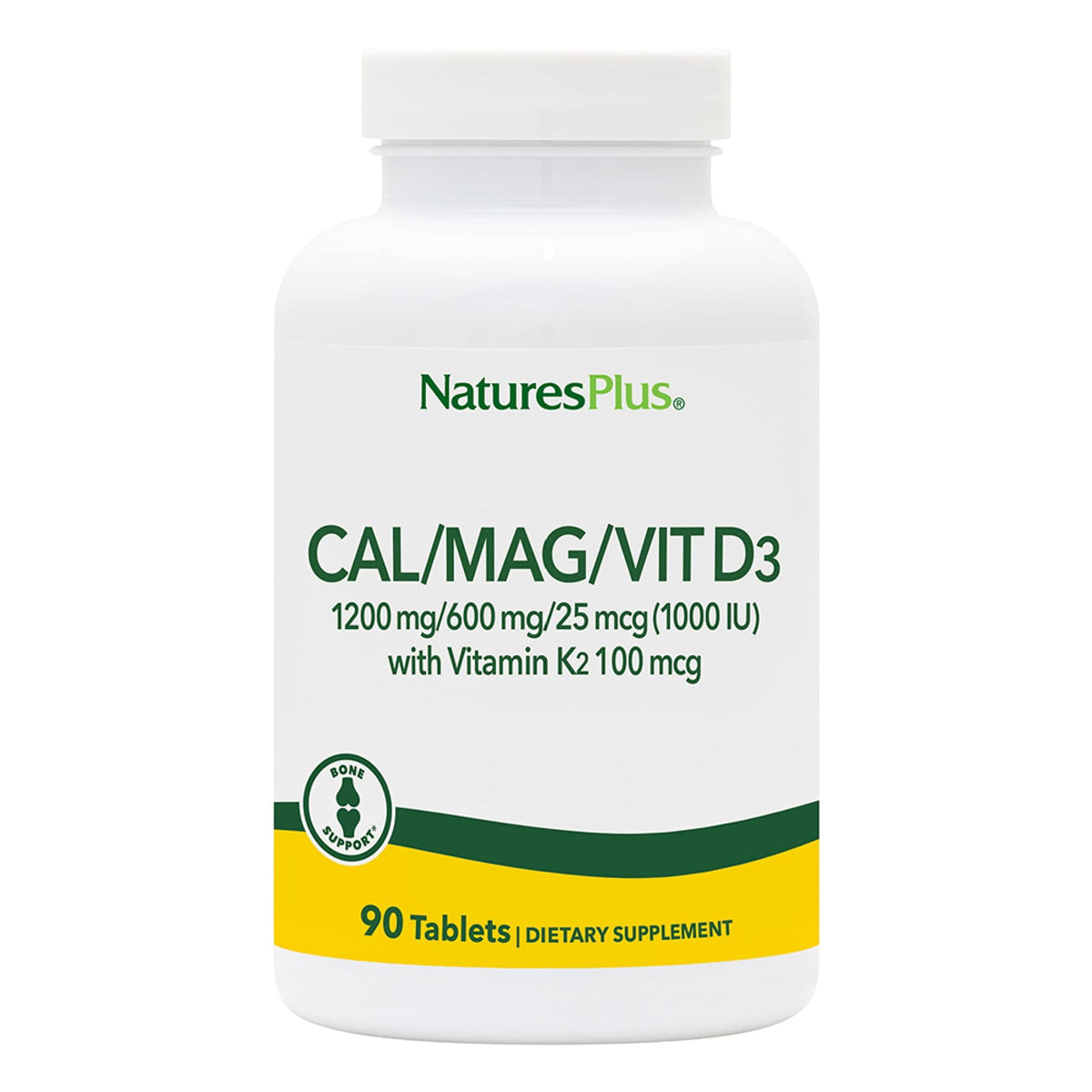 Front view of NaturesPlus Calcium Magnesium Vitamin D3 with Vitamin K2 (90 tabs)