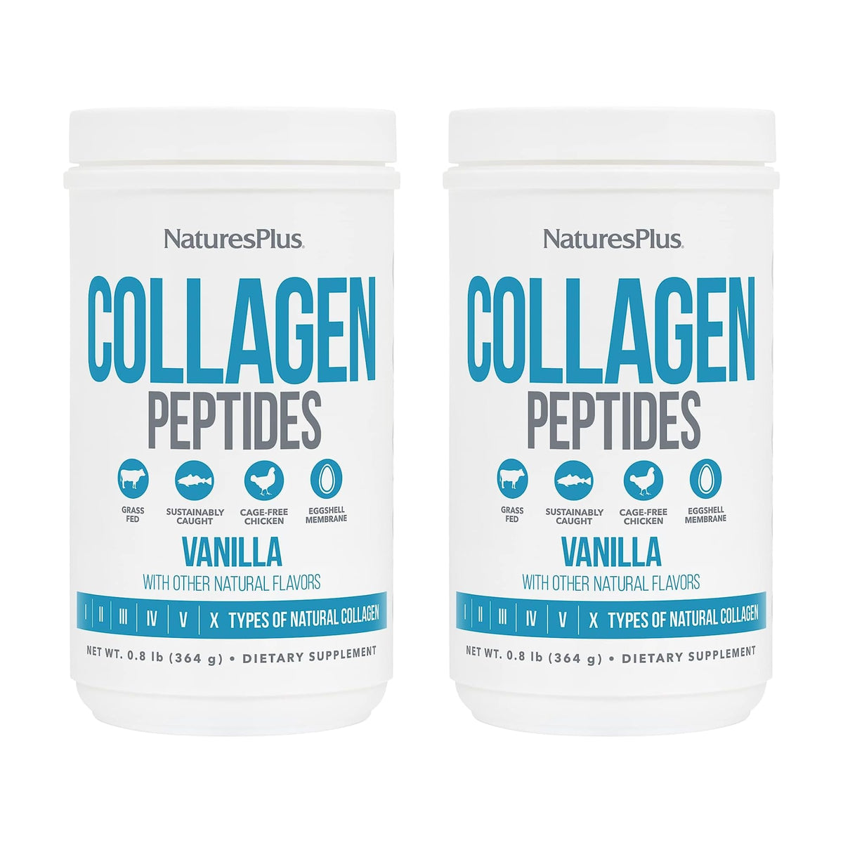 Packaging view of Nature's Plus Collagen Peptides Vanilla 2-pack