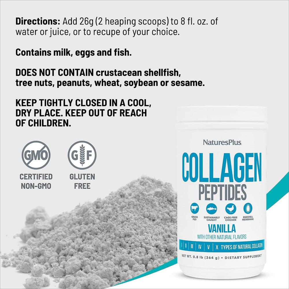 Supplement facts panel for Nature's Plus Collagen Peptides Vanilla