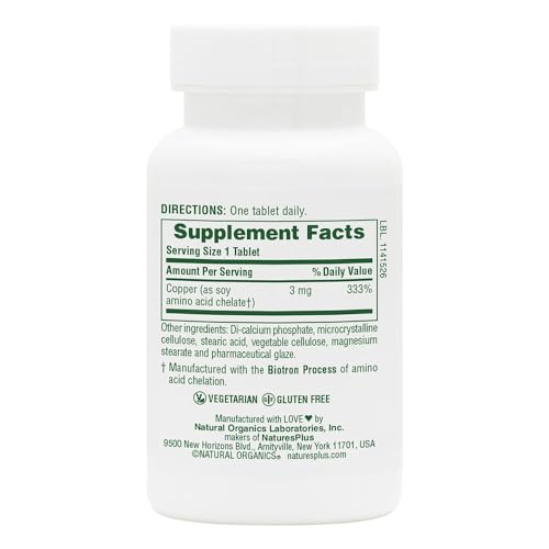 Decorative shot of NaturesPlus Copper 3 mg packaging