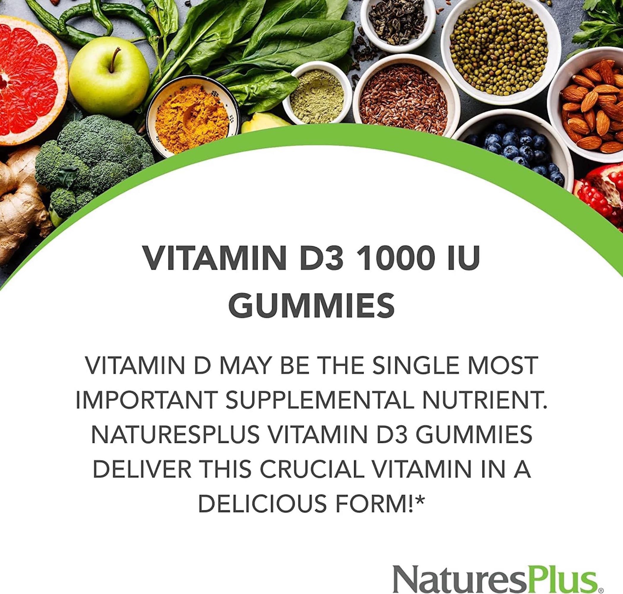 Front of label showing 1000 IU per gummy