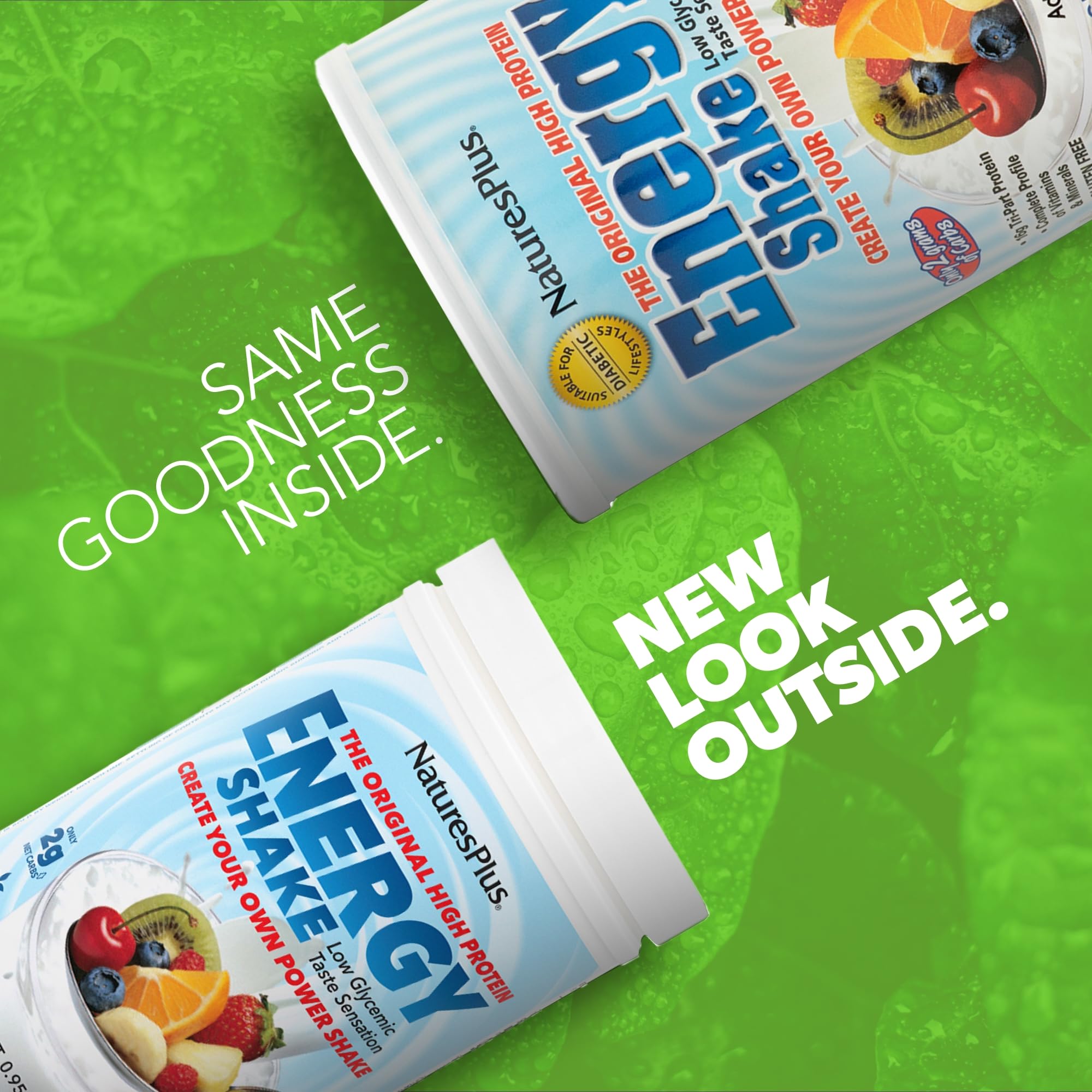 NaturesPlus Energy Shake ingredients blend highlights plant-based protein and enzymes for digestion support