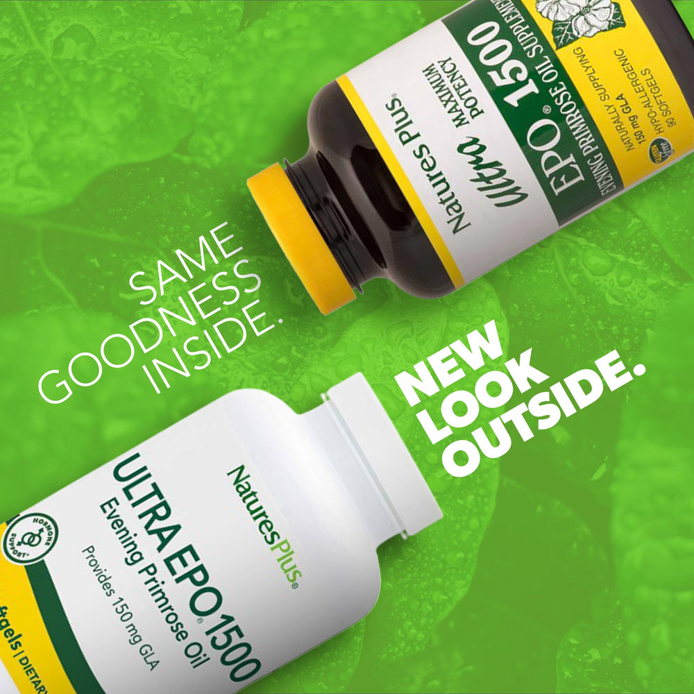 Evening Primrose Oil softgels close-up with bottle