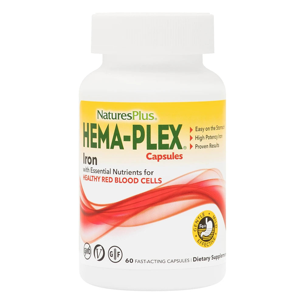 NaturesPlus Hema-Plex Iron bottle and capsules