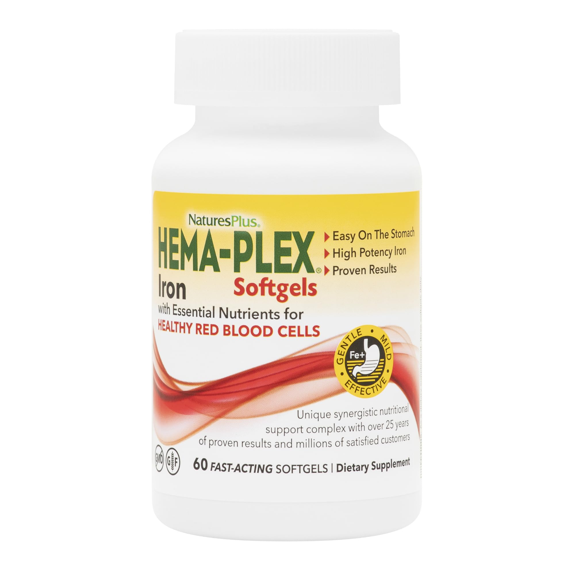 NaturesPlus Hema-Plex Iron bottle front with 60 softgels