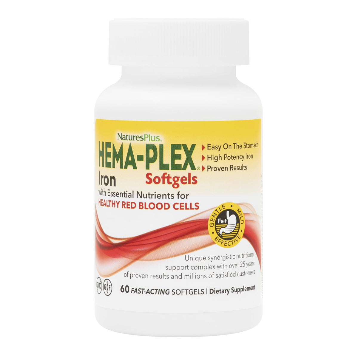 NaturesPlus Hema-Plex Iron bottle front with 60 softgels