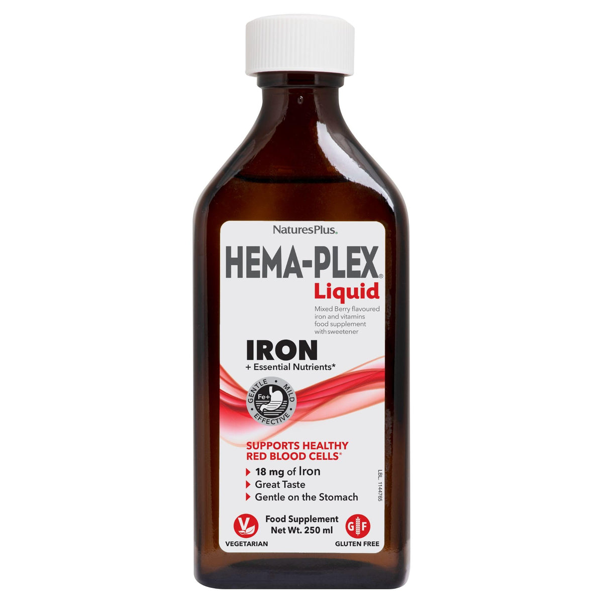 NaturesPlus Hema-Plex Liquid Iron bottle front view – Mixed Berry flavor