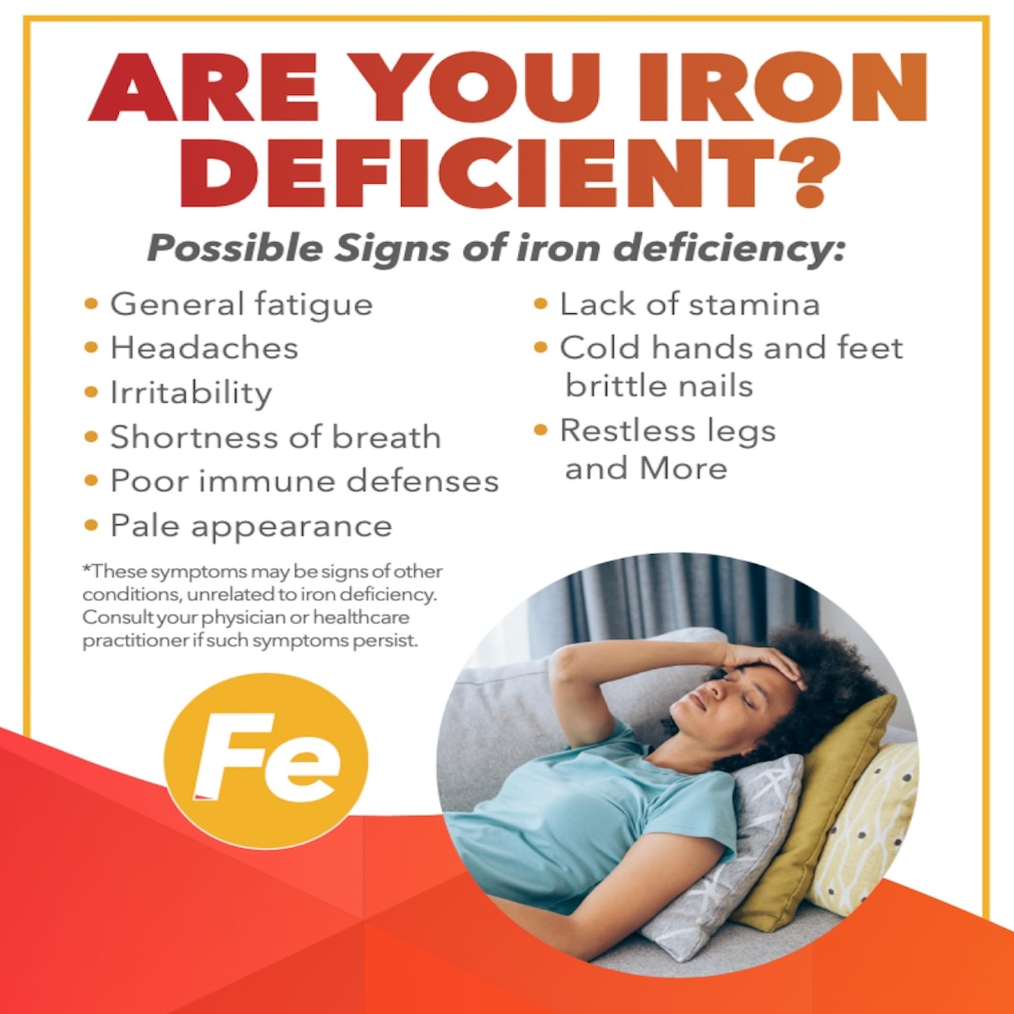 Close-up of product label showing 18 mg iron per serving