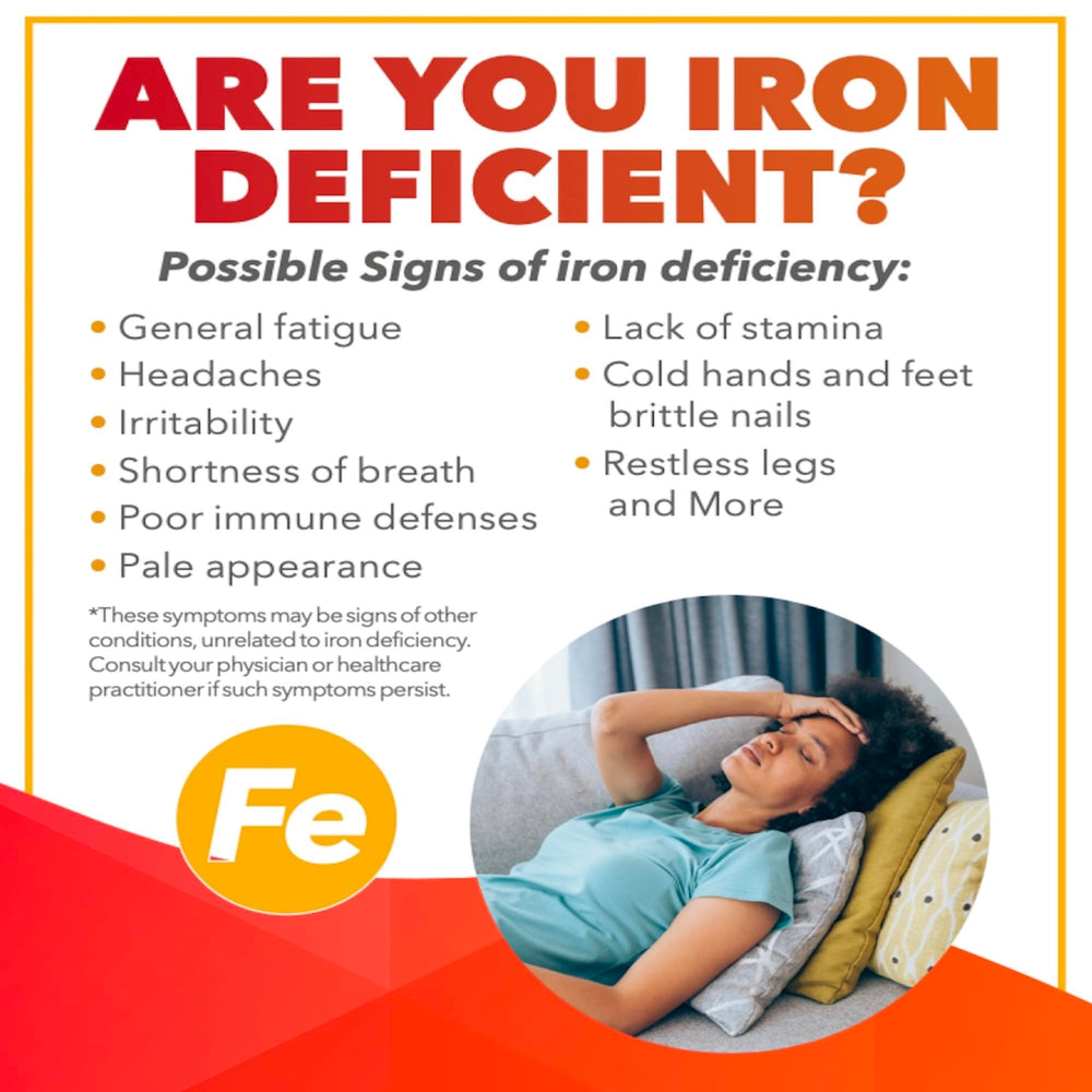 Close-up of product label showing 18 mg iron per serving